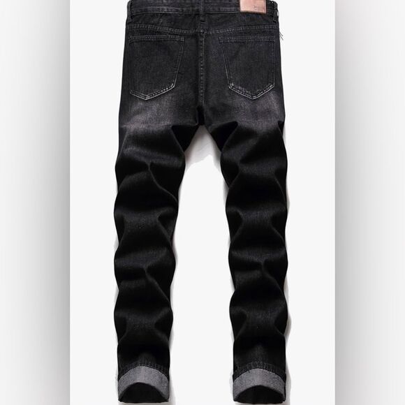 AITITIA Men's Ripped Regular Fit Jeans Black Size 42 NWT - Picture 1 of 12